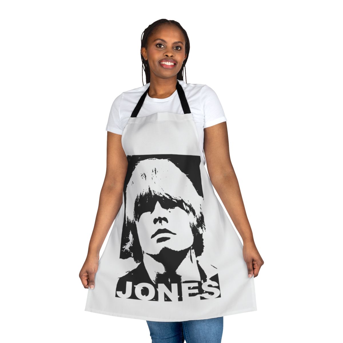 Retro 1960s music-themed apron featuring Brian Jones of The Rolling Stones