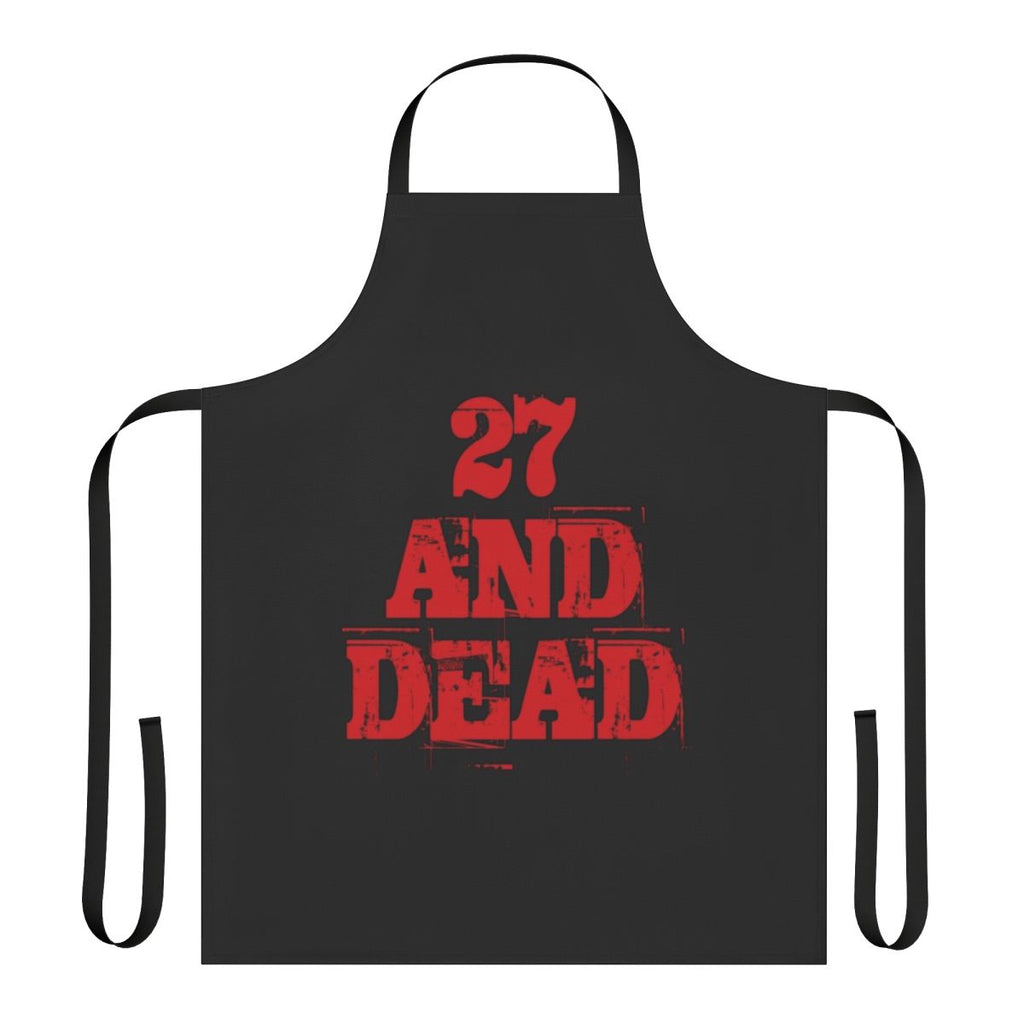 Retro-inspired apron featuring the text "27 And Dead" in a vintage, pop culture design