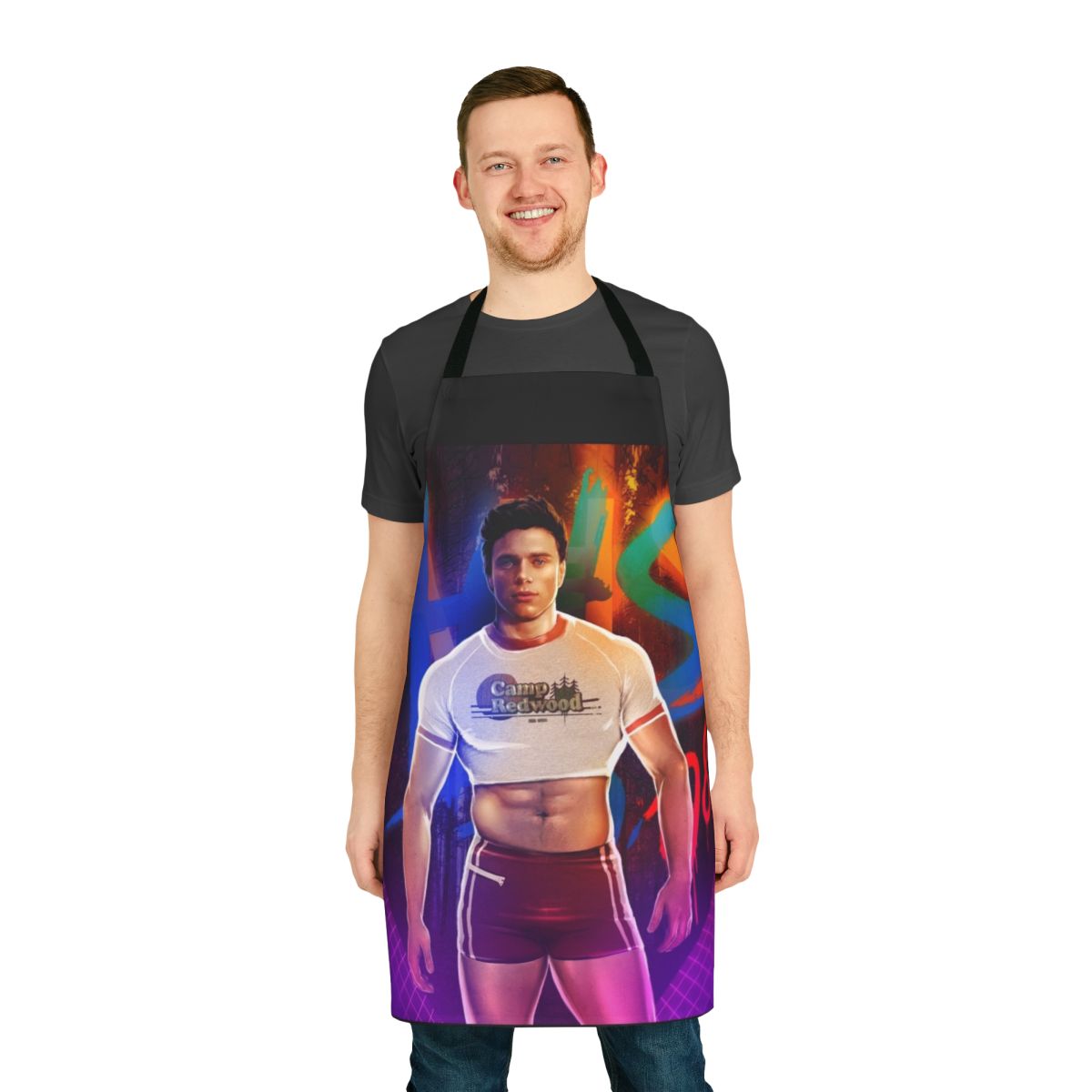 Retro 80s style apron with vibrant colors and patterns