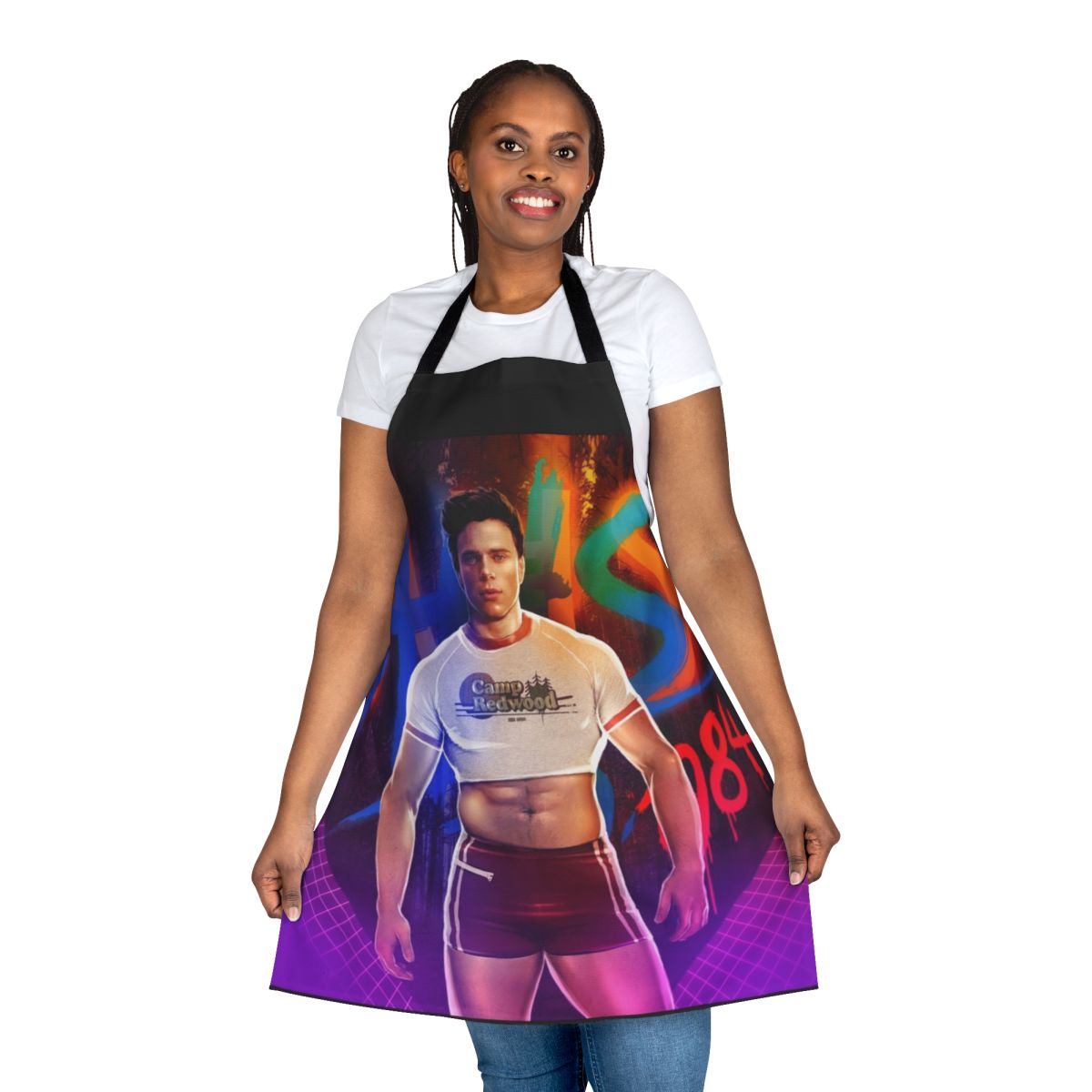 Retro 80s style apron with vibrant colors and patterns
