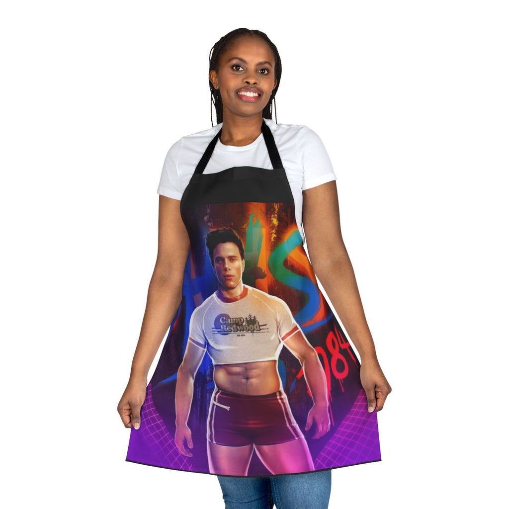 Retro 80s style apron with vibrant colors and patterns
