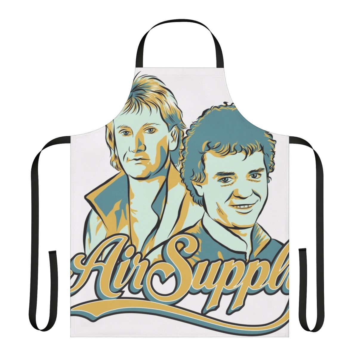 Stylized vector portrait of the band Air Supply on a black and white retro-style apron