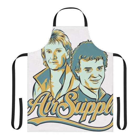 Stylized vector portrait of the band Air Supply on a black and white retro-style apron