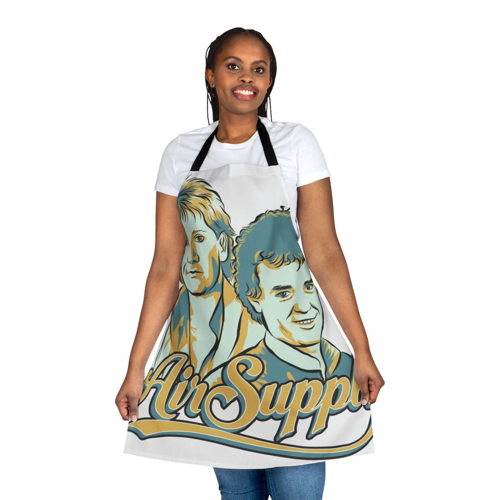 Stylized vector portrait of the band Air Supply on a black and white retro-style apron