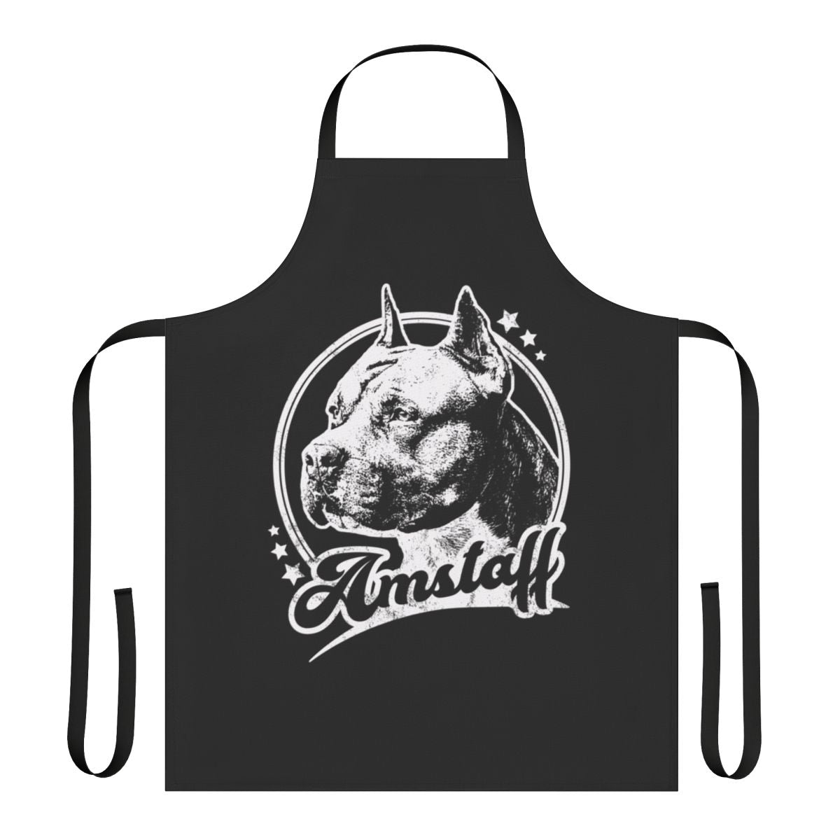 Retro-style apron featuring an American Staffordshire Terrier (Amstaff) design for dog owners and enthusiasts.