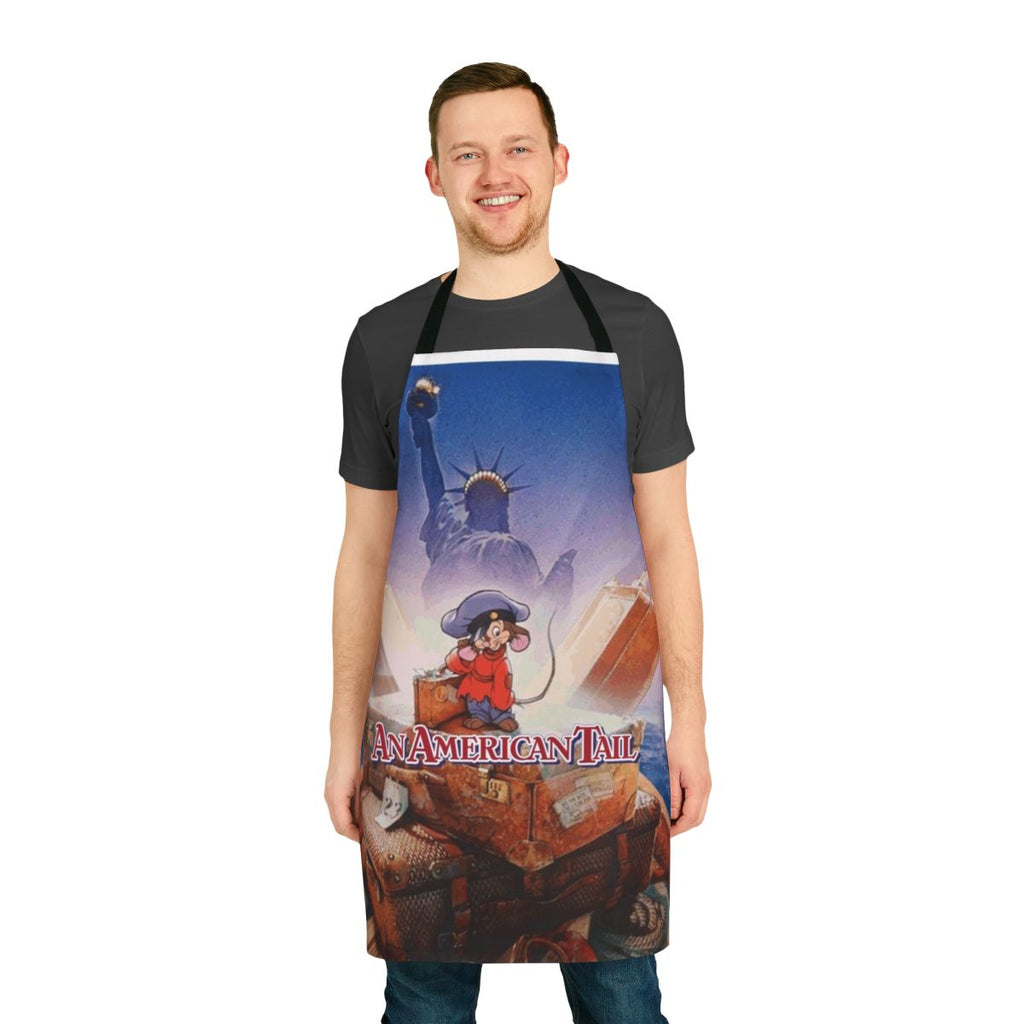 Retro inspired kitchen apron featuring the iconic movie poster design for An American Tail by artist Drew Struzan