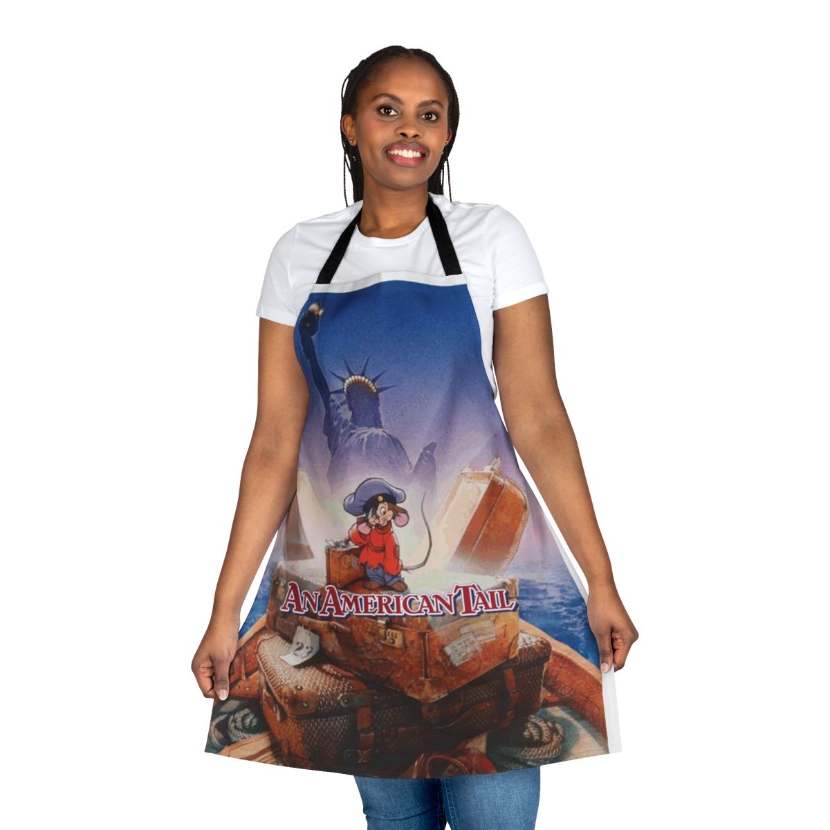 Retro inspired kitchen apron featuring the iconic movie poster design for An American Tail by artist Drew Struzan