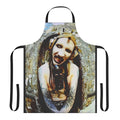 Retro-inspired apron with Marilyn Monroe and Charles Manson music album graphics