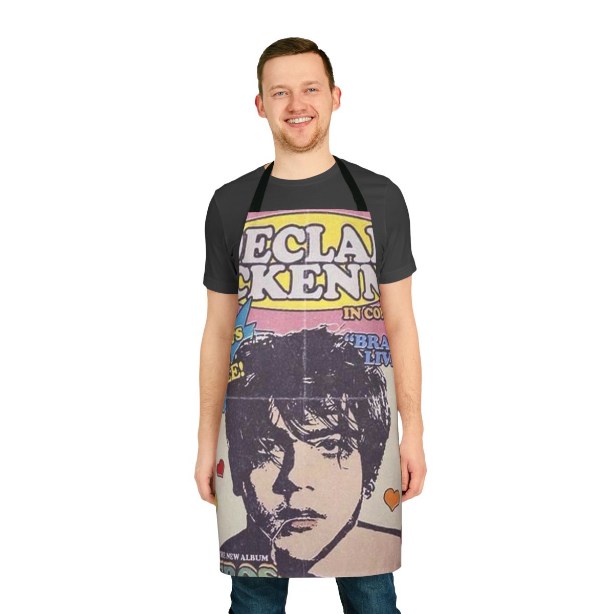 Retro-style apron featuring the design of an indie music album cover