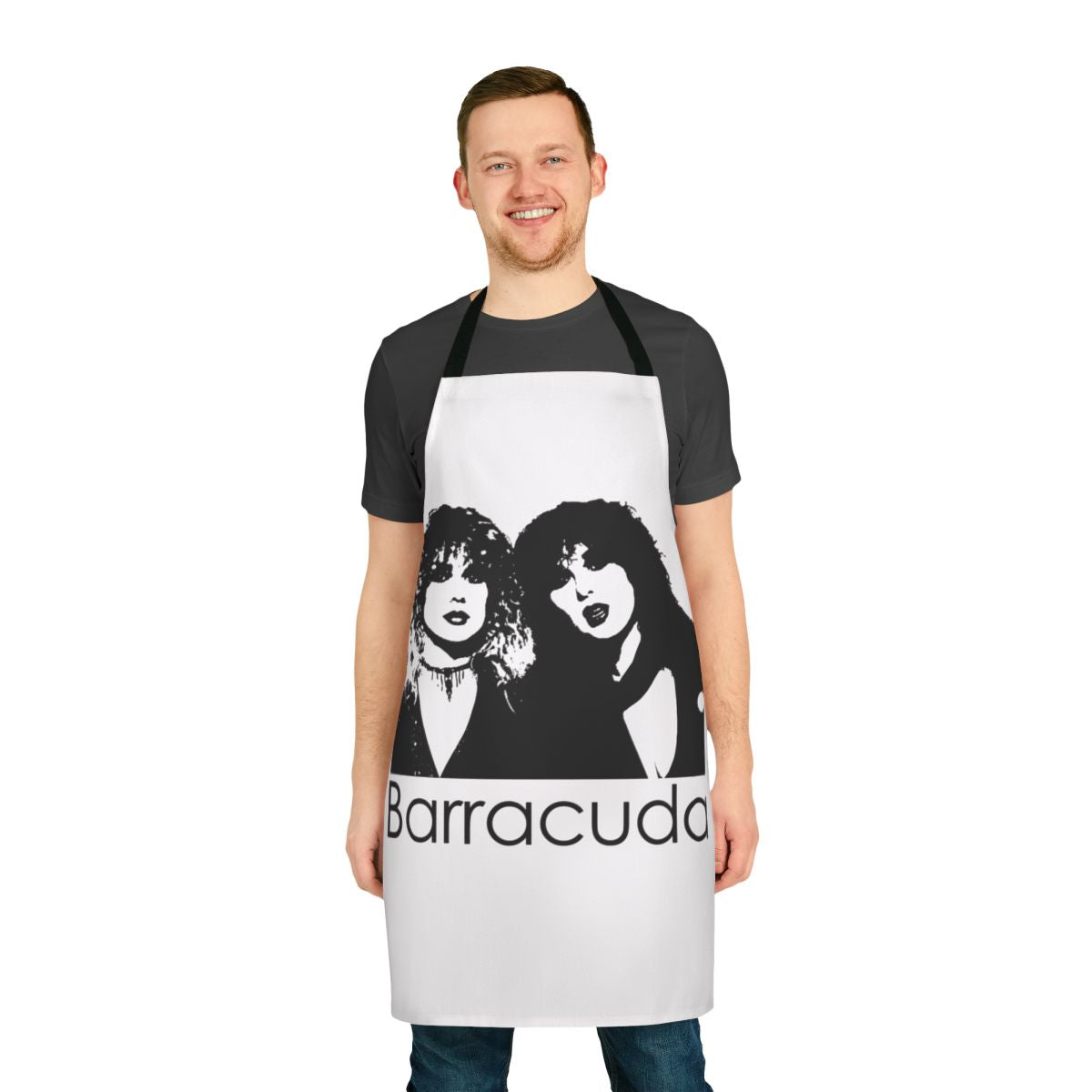 Retro-inspired barracuda graphic apron in vintage 1970s americana style