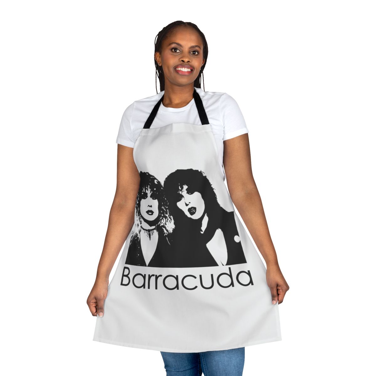 Retro-inspired barracuda graphic apron in vintage 1970s americana style