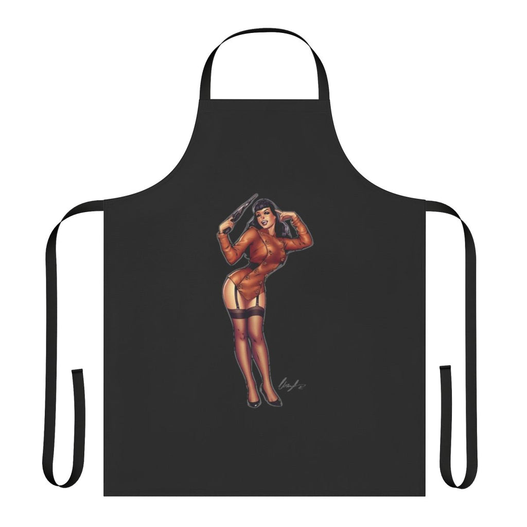Bettie Page-inspired apron with vintage pin-up style