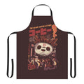 Monochrome apron featuring a whimsical, anime-inspired coffee-themed graphic