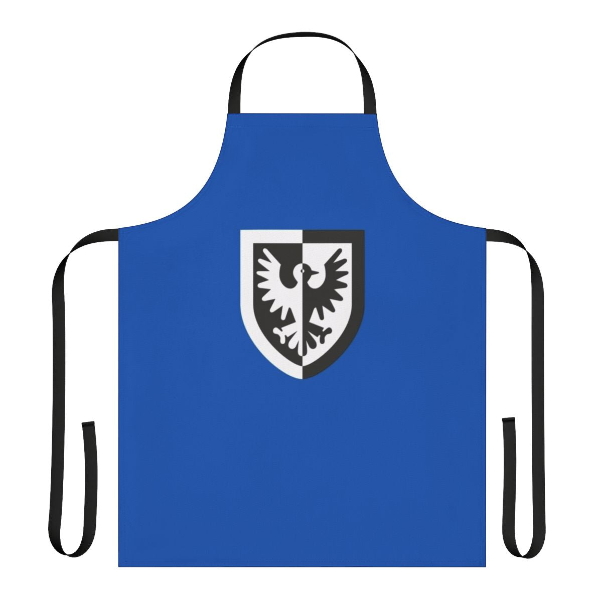 Black Falcons-inspired apron with eagle crest design, perfect for Lego castle enthusiasts.
