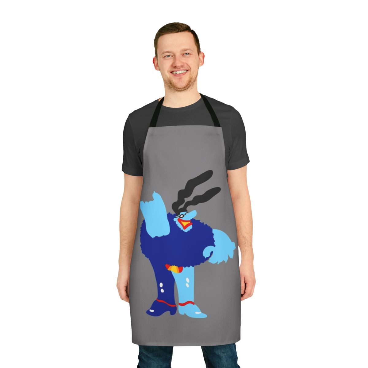 Minimal blue apron with pop art-style beatles graphics