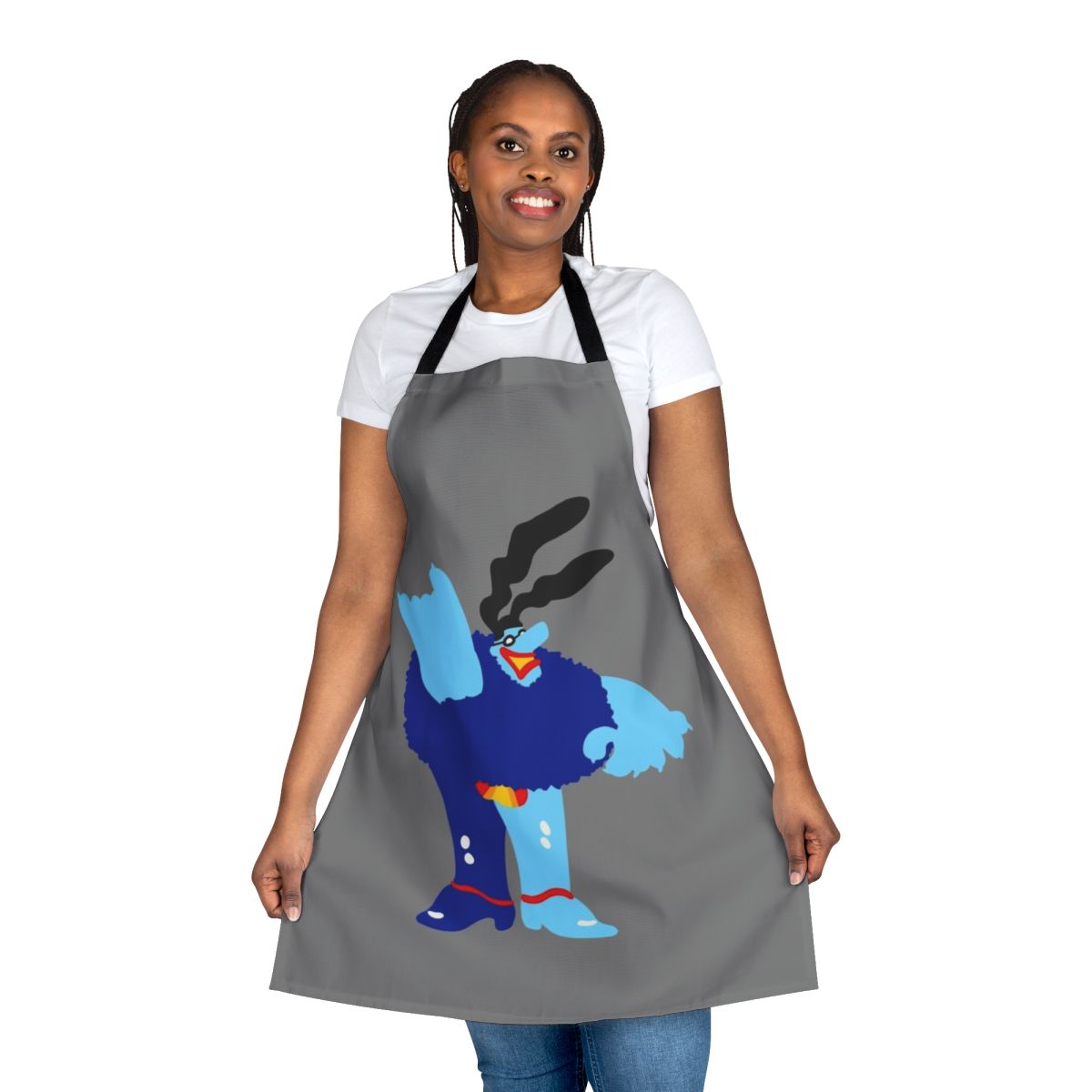 Minimal blue apron with pop art-style beatles graphics