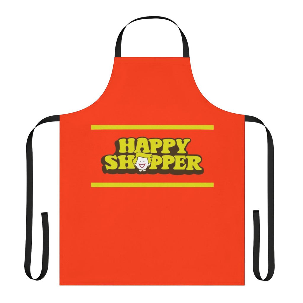 Retro-styled orange apron with bold typography for budget-conscious shoppers