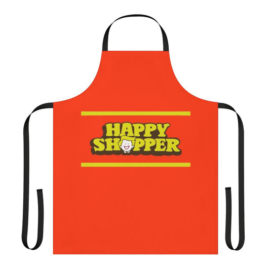 Retro-styled orange apron with bold typography for budget-conscious shoppers
