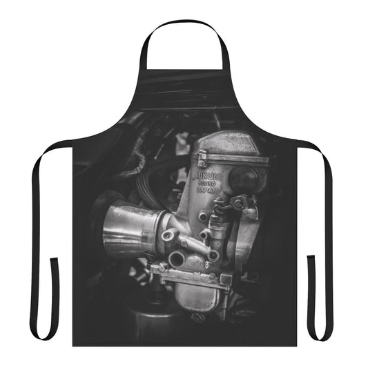 Apron featuring a vintage-inspired "Carbs Are Good" design for classic motorcycle fans