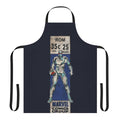 Retro-inspired comic book apron with a pop art design featuring a spaceknight figure