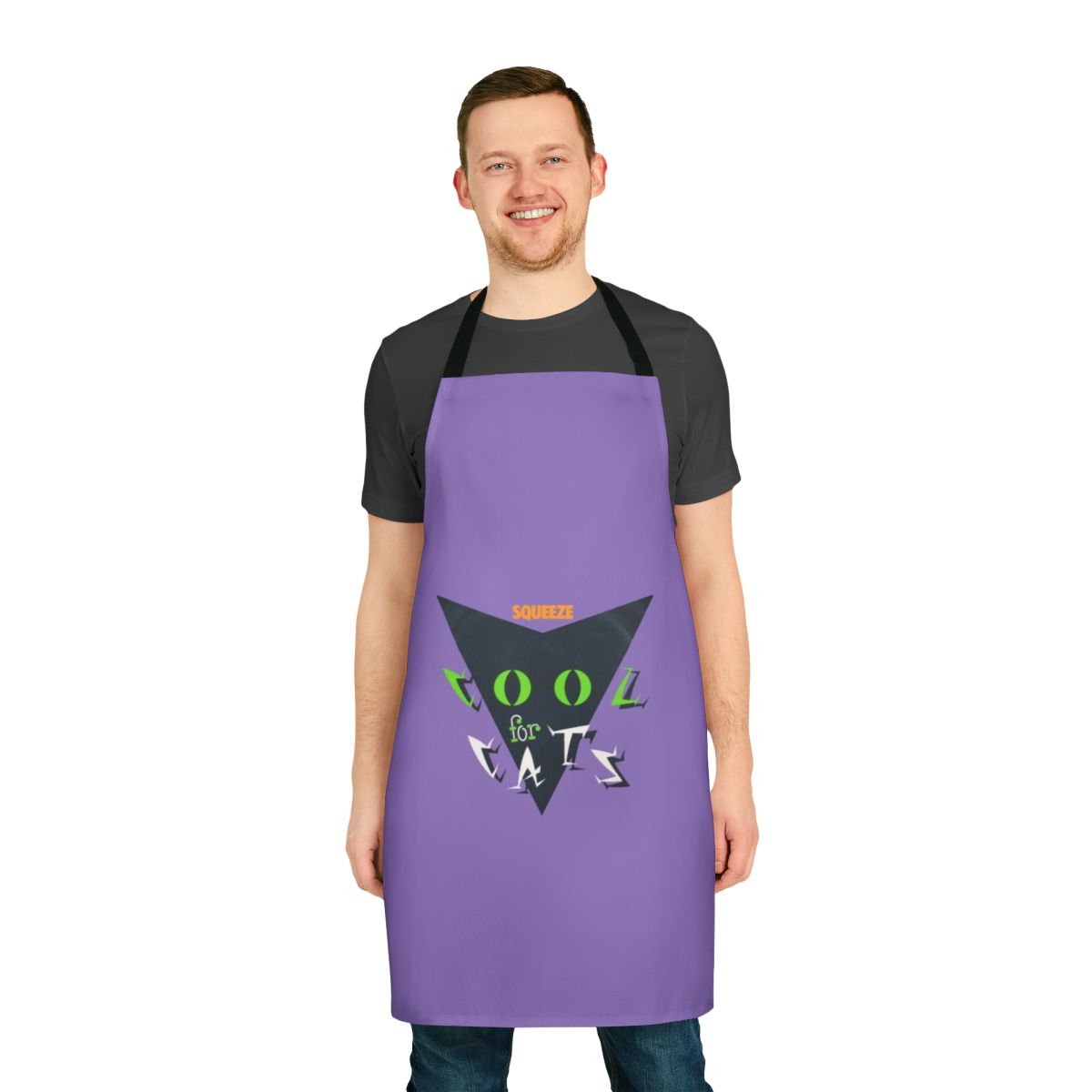 Geometric-patterned apron inspired by the iconic "Cool For Cats" album cover