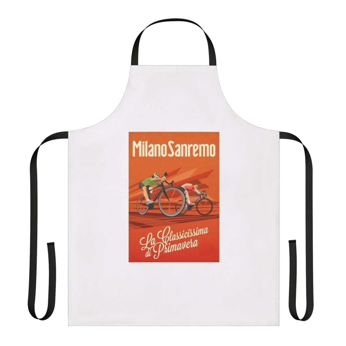 Retro-inspired cycling apron with Milan-San Remo cycling race design