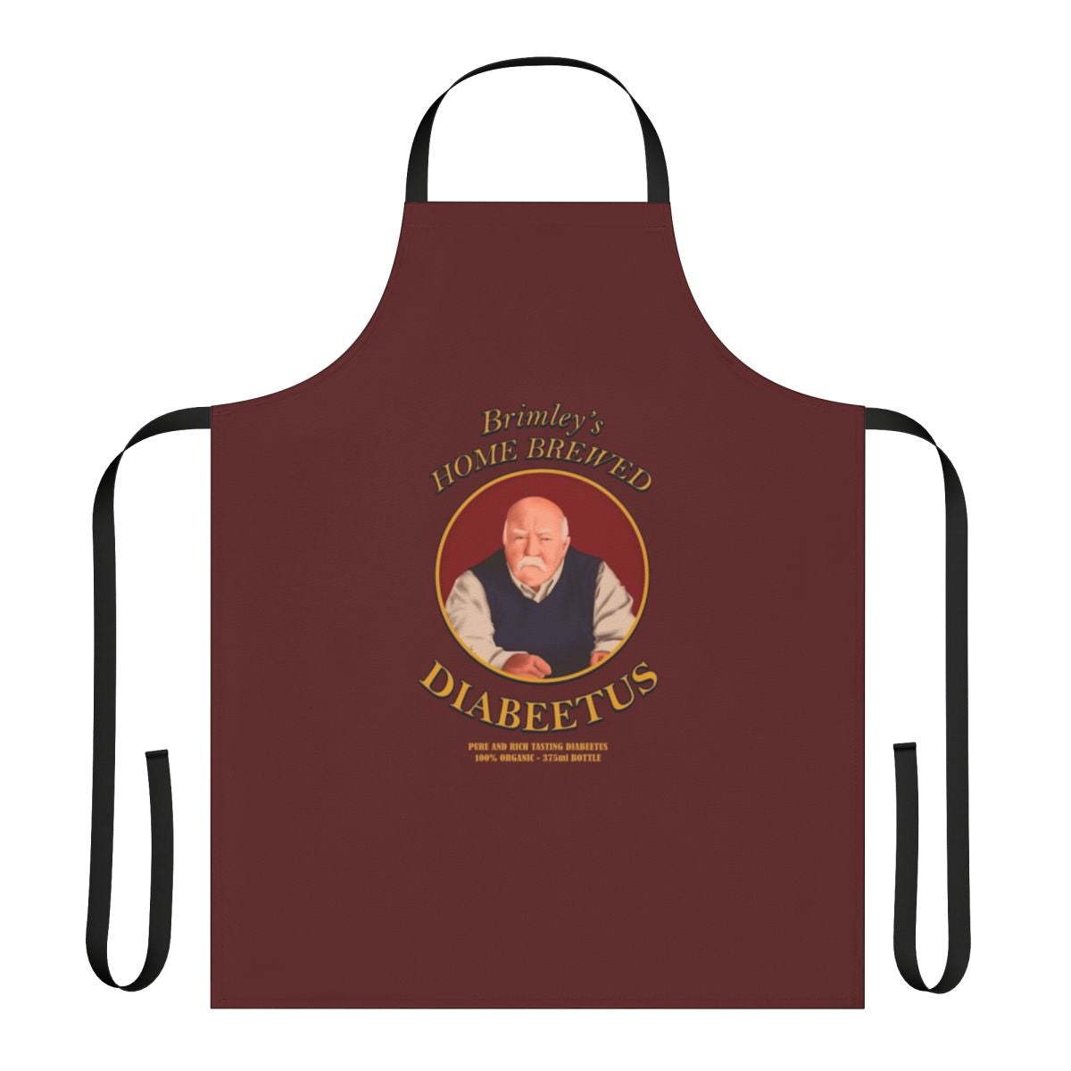 Stylish dark red vintage-style apron with a diabetic theme