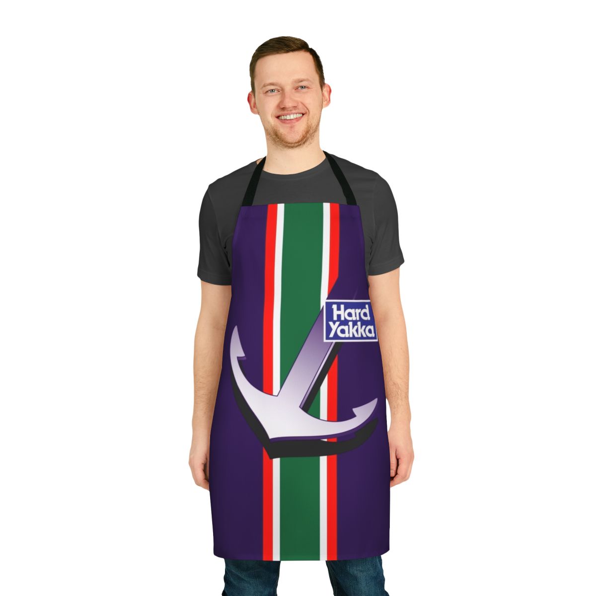 Retro-inspired Dockers apron featuring the iconic Fremantle Dockers colors and logo