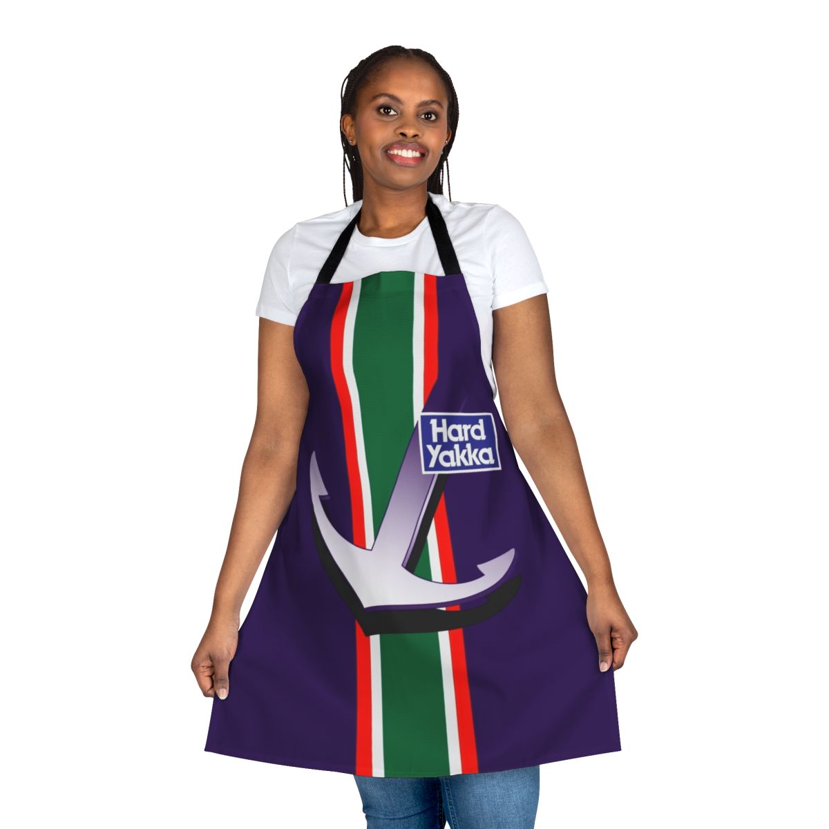Retro-inspired Dockers apron featuring the iconic Fremantle Dockers colors and logo