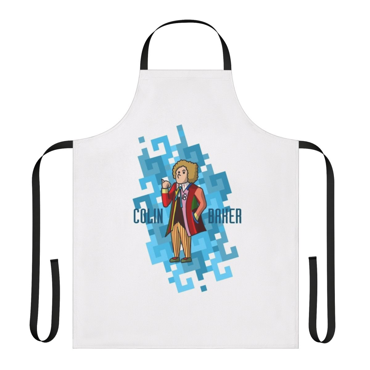 Retro-inspired Doctor Who themed apron featuring the Sixth Doctor, played by Colin Baker