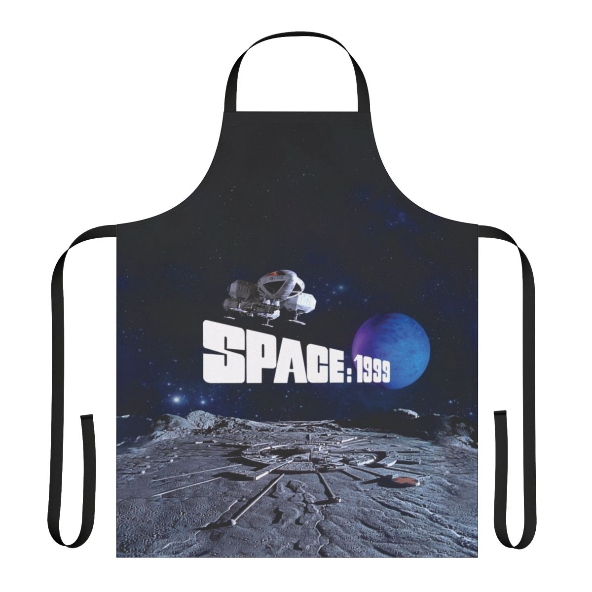 Retro-inspired apron featuring an eagle design and planet graphic
