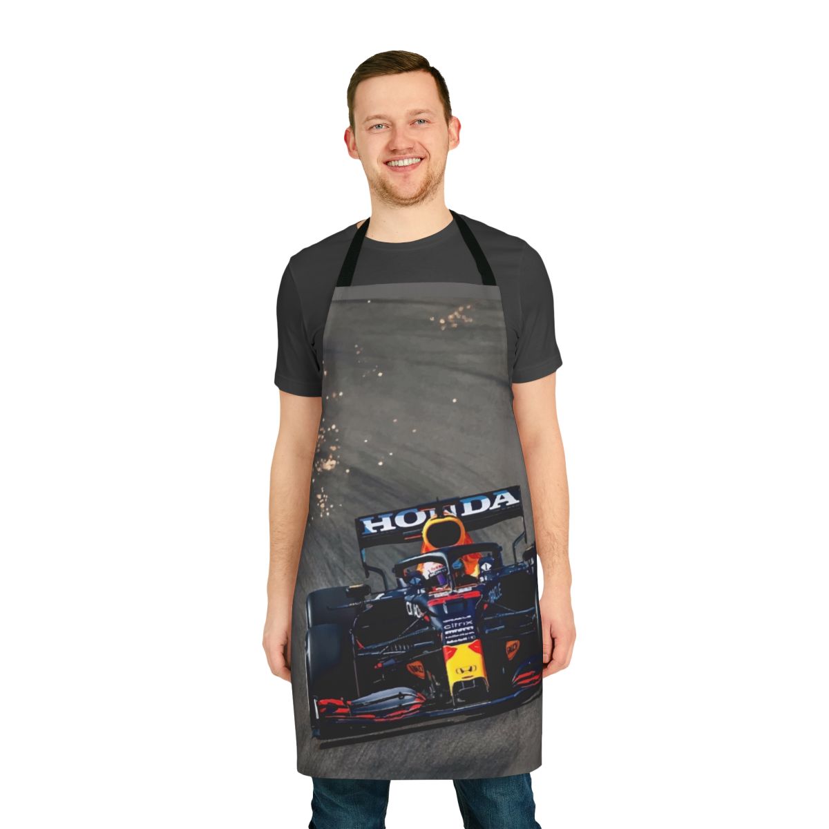 Apron featuring a retro-style design inspired by Formula 1 driver Max Verstappen's achievements