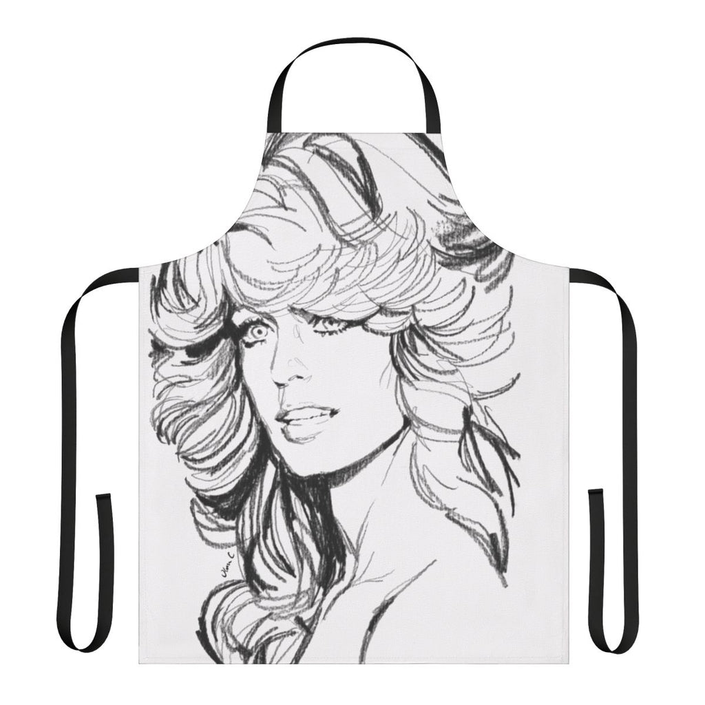 Stylish retro-inspired apron featuring Farrah Fawcett's iconic 70s look