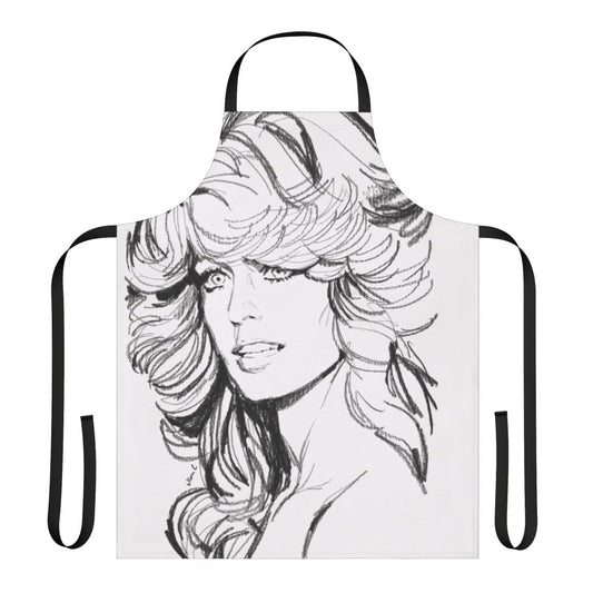 Stylish retro-inspired apron featuring Farrah Fawcett's iconic 70s look