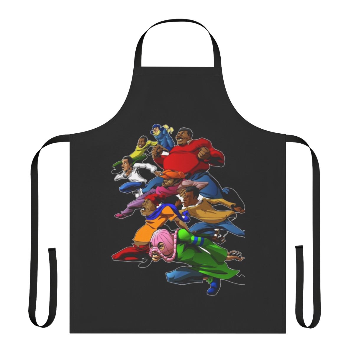 A vibrant apron featuring the iconic characters from the classic 70s cartoon series "Fat Albert and the Gang"