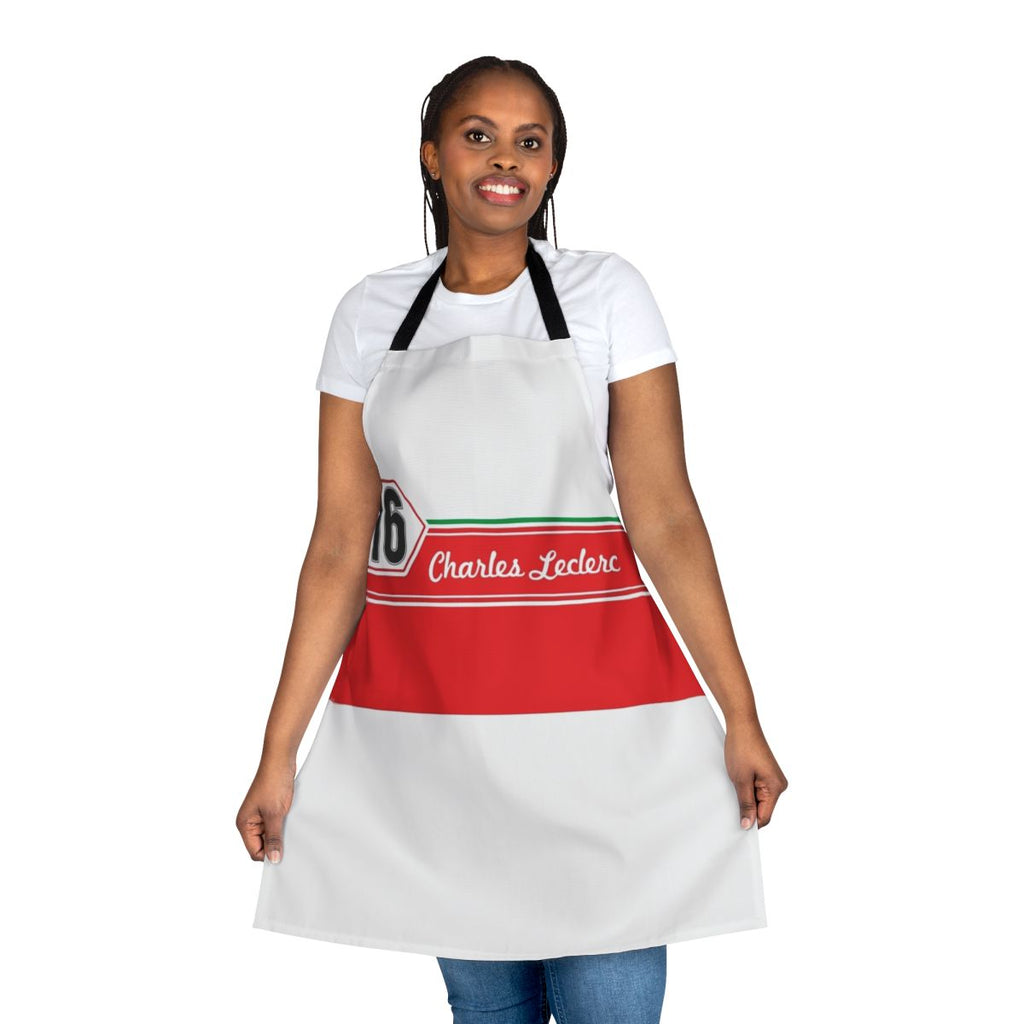 Retro-inspired F1 fan apron featuring Charles Leclerc's iconic number 16