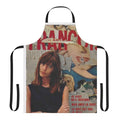 Retro-style black and yellow apron featuring the image of a French girl from the 60s or 70s