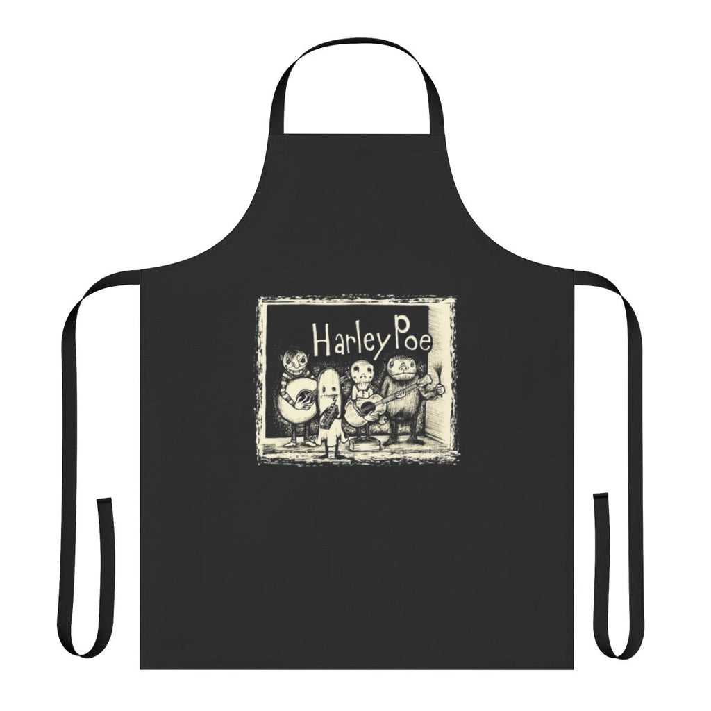 Retro-inspired apron featuring the Harley Poe band logo and name