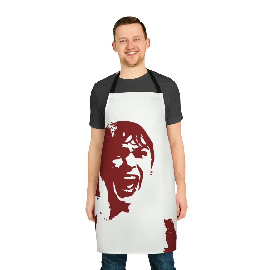 A stylish and unique retro-inspired apron featuring a Hitchcock-inspired design.