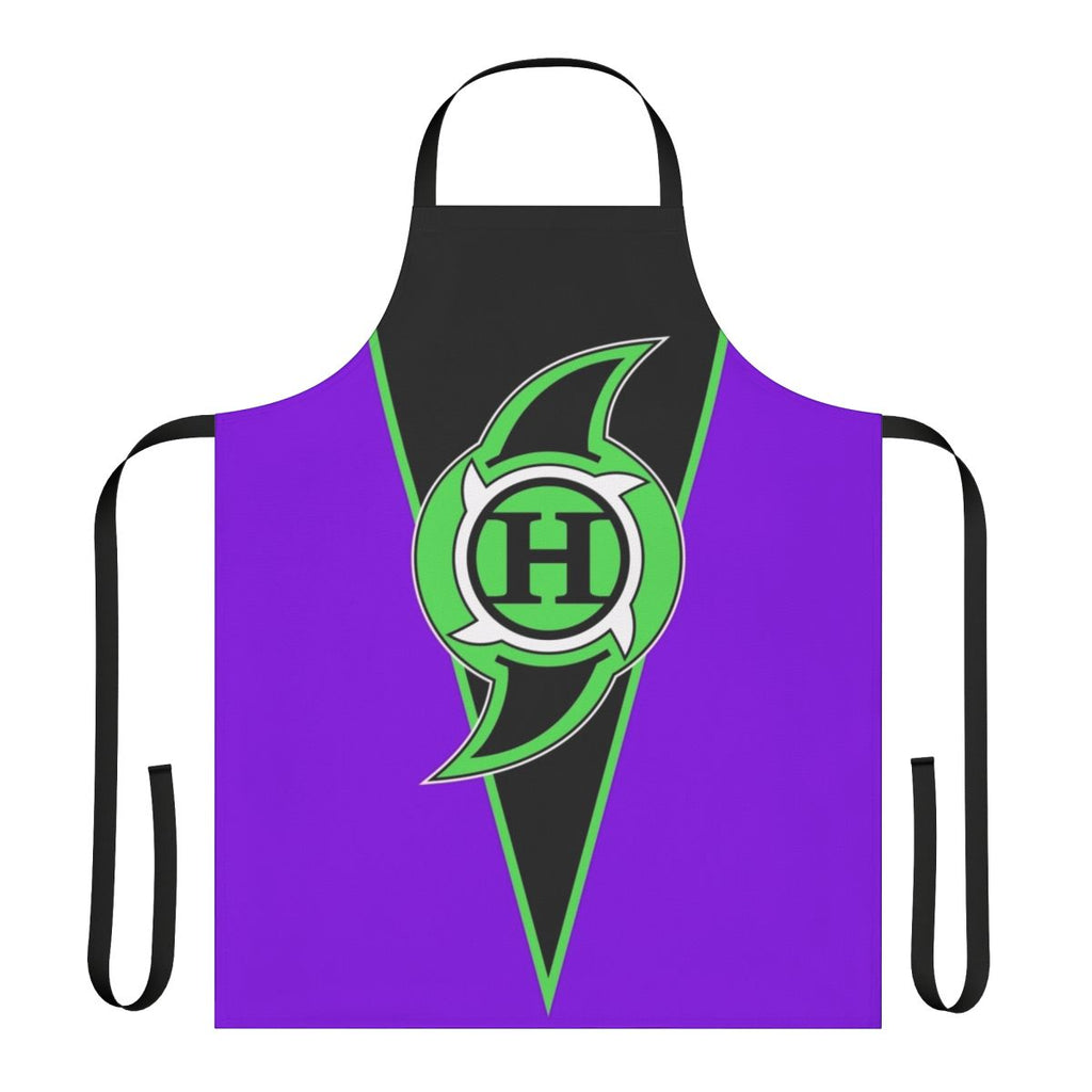 Vibrant purple apron featuring a Hurricane-themed design, perfect for wrestling fans and cosplayers.
