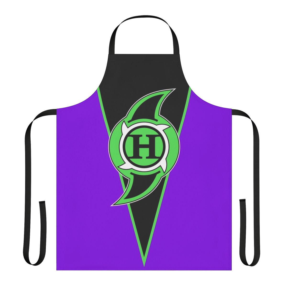 Vibrant purple apron featuring a Hurricane-themed design, perfect for wrestling fans and cosplayers.