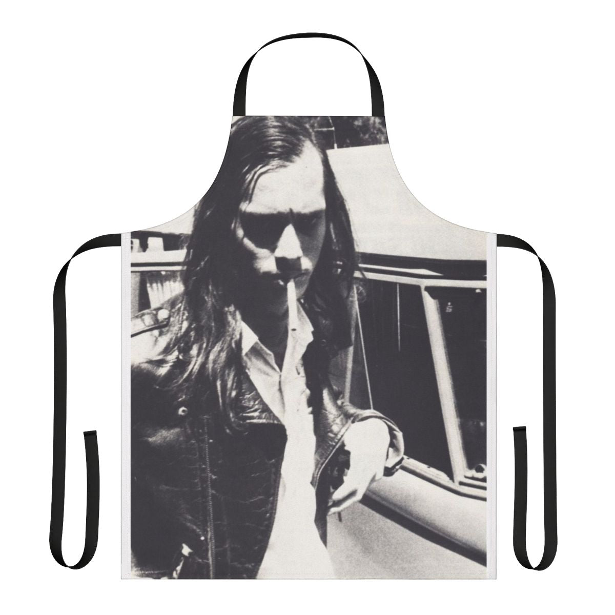 Retro-style apron featuring a black and white portrait of cult filmmaker John Waters