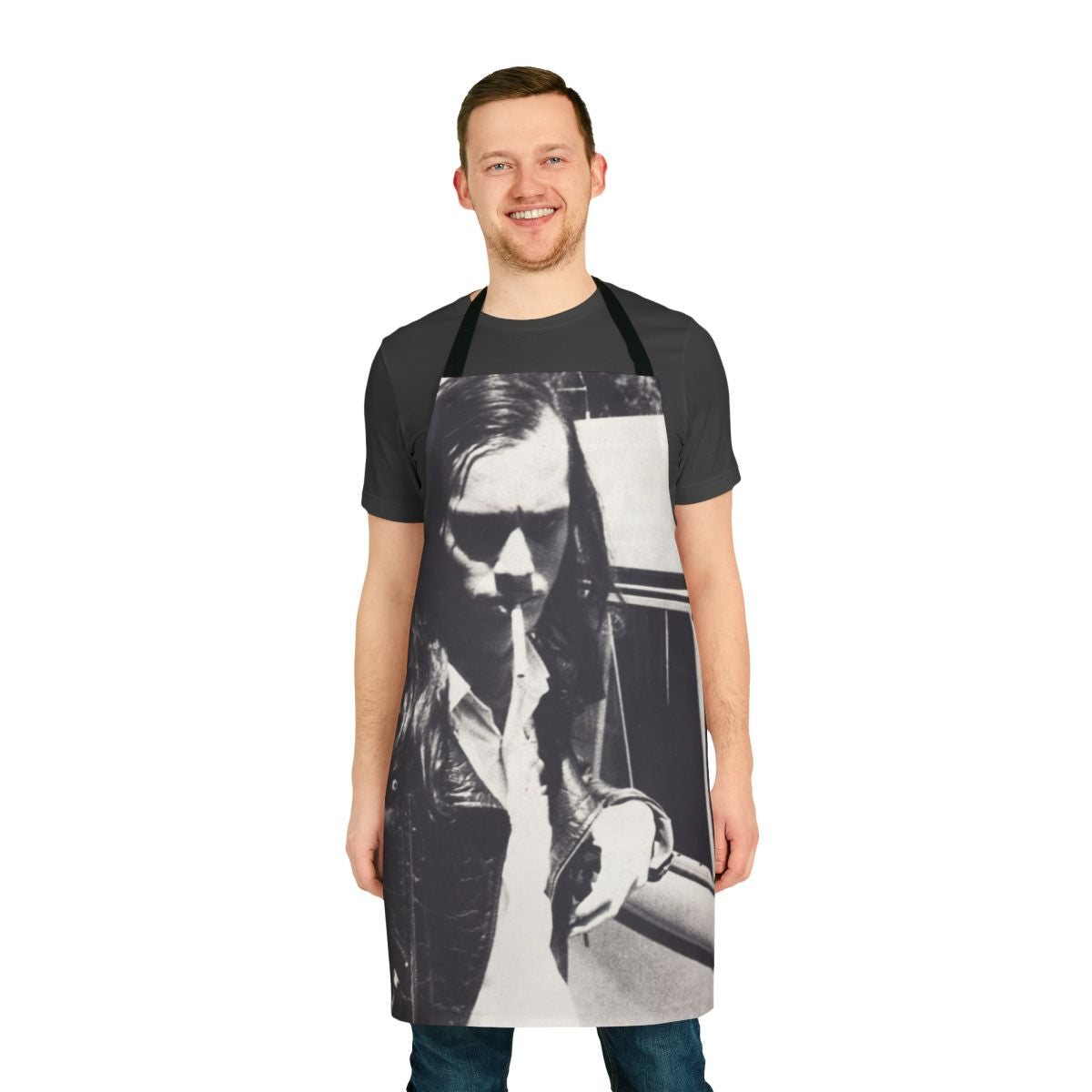 Retro-style apron featuring a black and white portrait of cult filmmaker John Waters