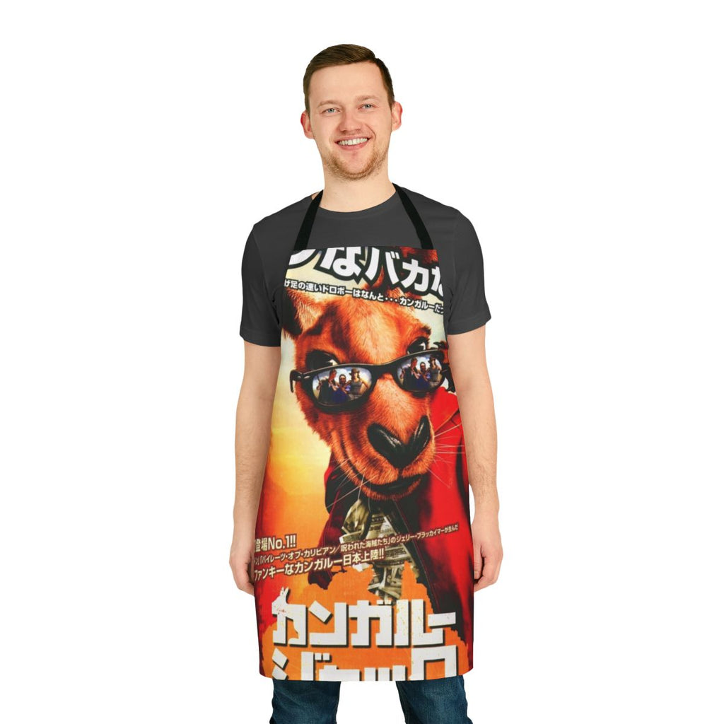Retro-inspired apron featuring a kangaroo jack design, evoking 90s pop culture nostalgia.