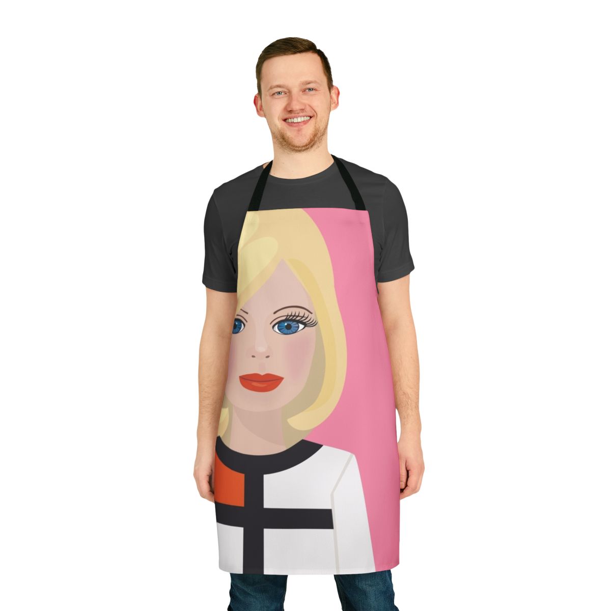 Retro-inspired apron featuring the character Lady Penelope from the classic 1960s TV series Thunderbirds.