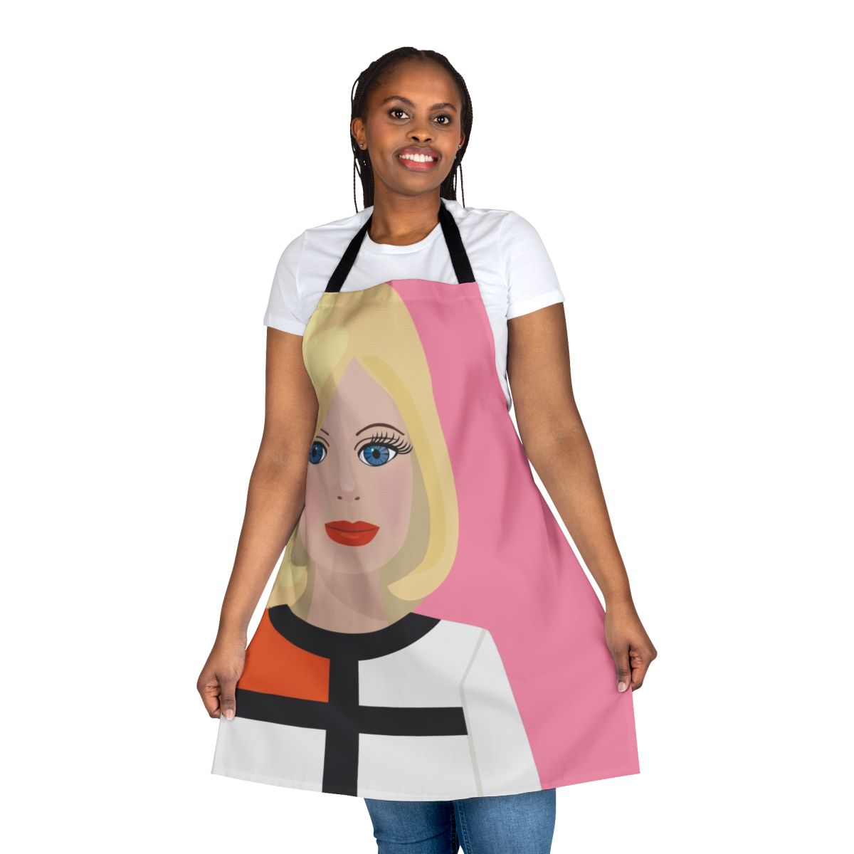 Retro-inspired apron featuring the character Lady Penelope from the classic 1960s TV series Thunderbirds.