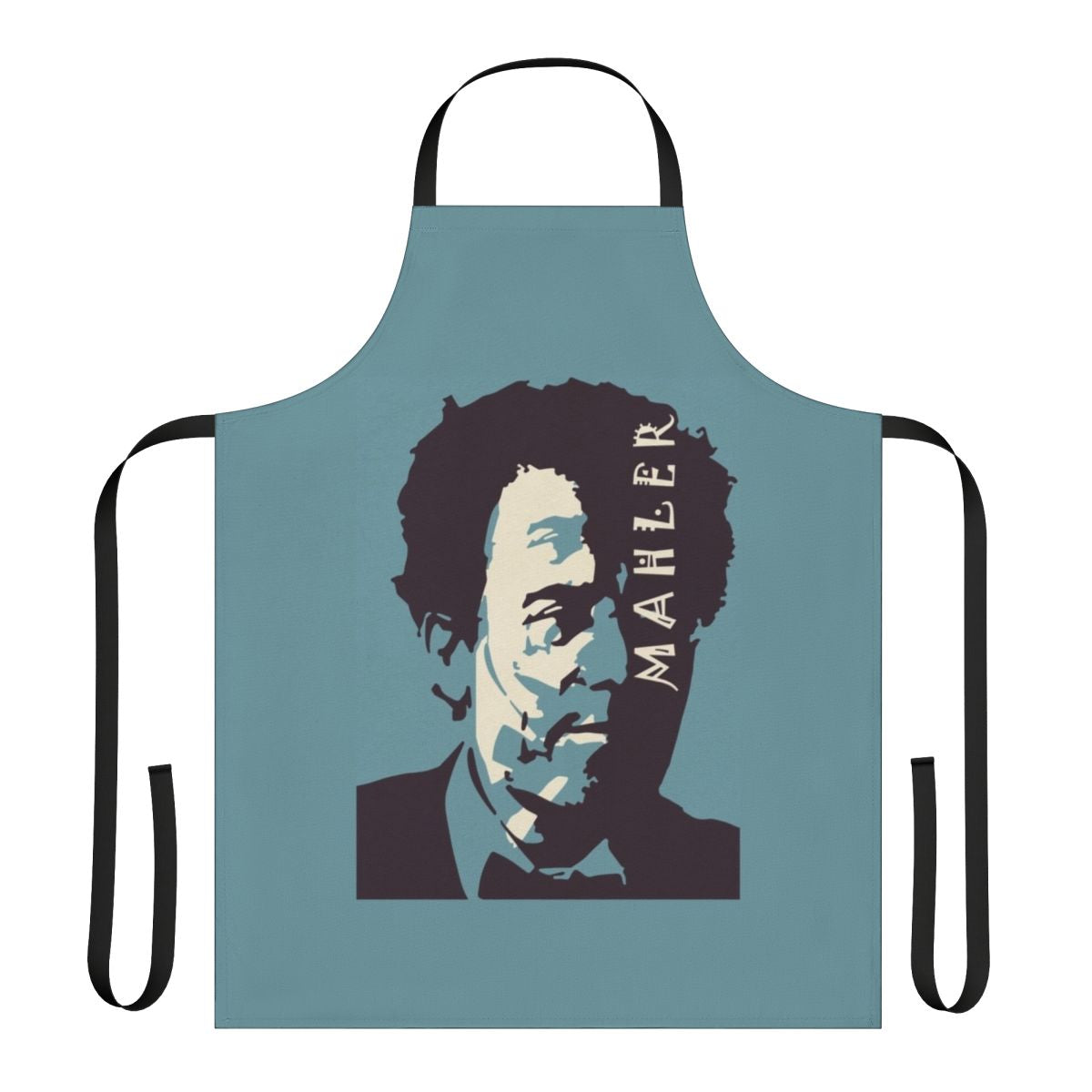 Vintage-style blue apron featuring the name and image of classical music composer Gustav Mahler