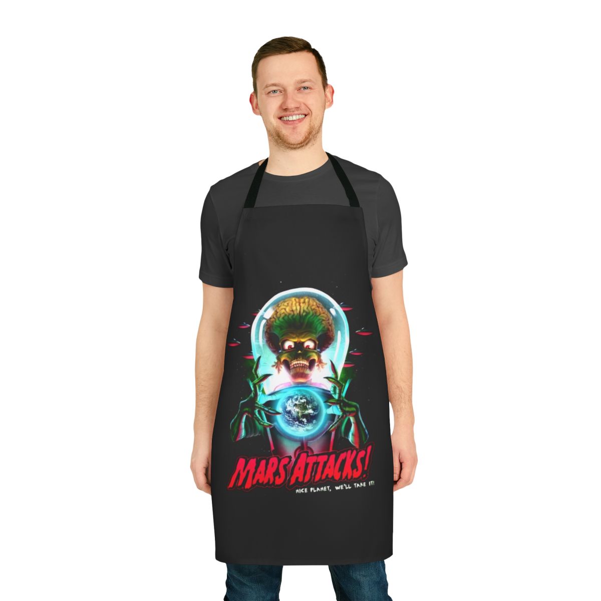 Apron featuring the iconic Mars Attacks movie poster design