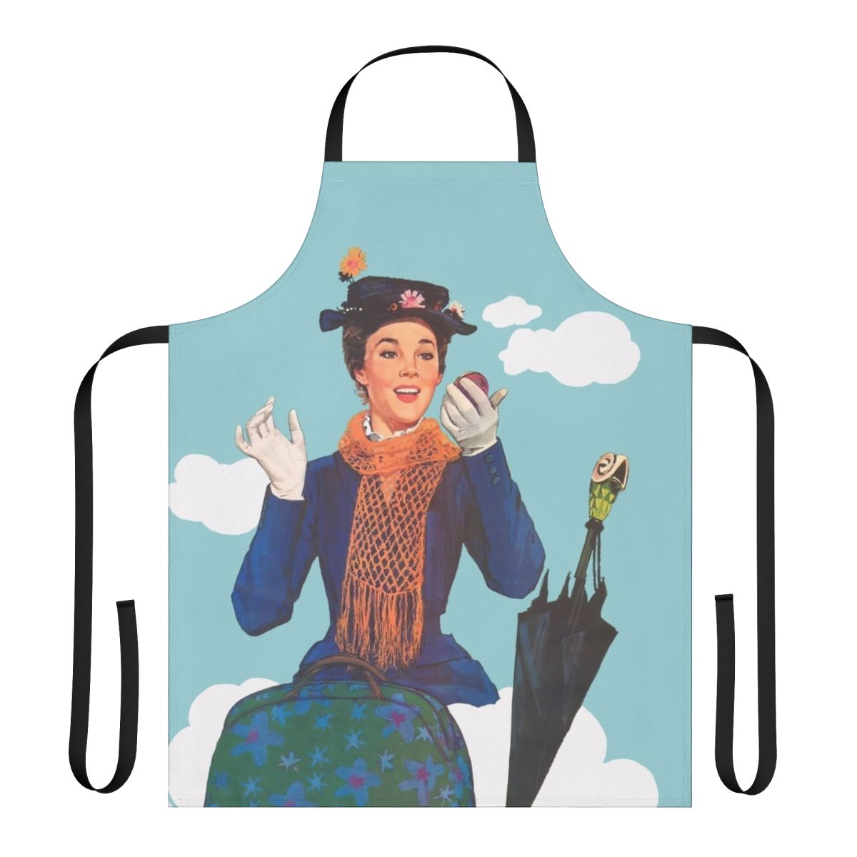 Retro-inspired Mary Poppins themed apron with parrot umbrella design