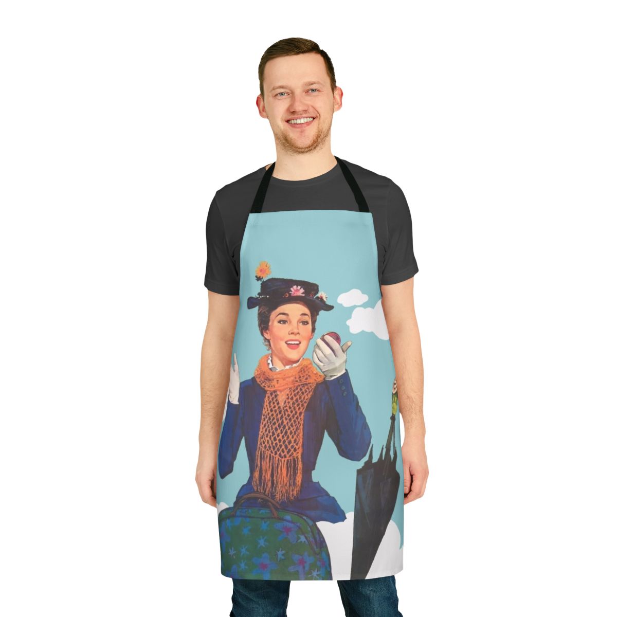 Retro-inspired Mary Poppins themed apron with parrot umbrella design